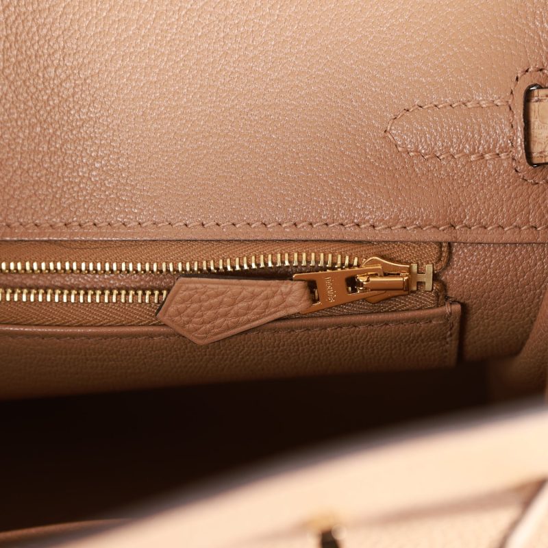 Hermes Birkin 25 Chai Matte Alligator and Togo Touch Permabrass Hardware - Image 9