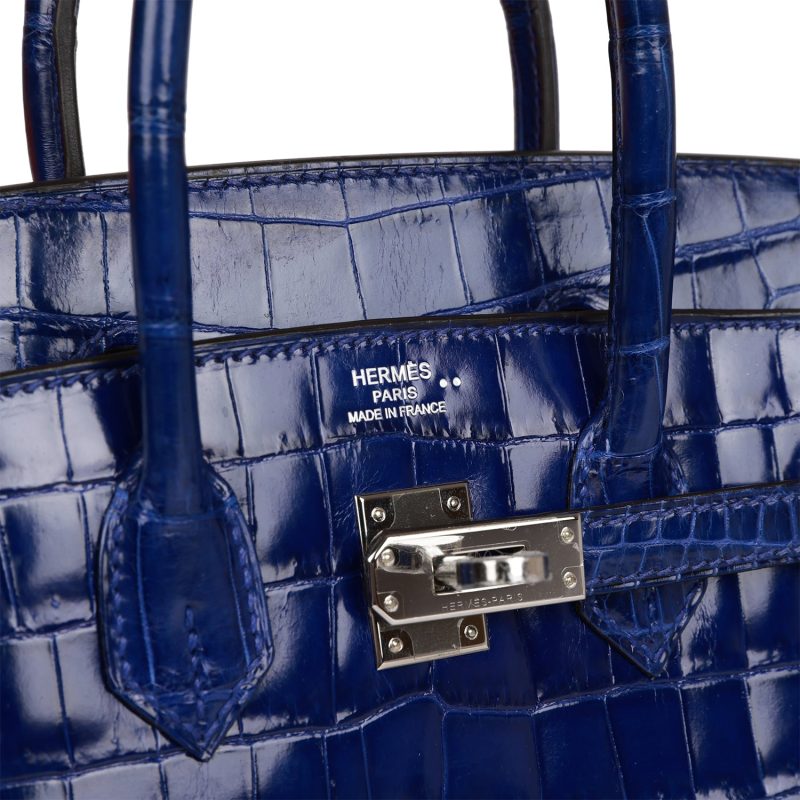Hermes Birkin 25 Bleu Electric Shiny Niloticus Crocodile Palladium Hardware - Image 5