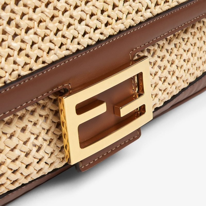Baguette Brown Leather and Macramé Bag - Image 5