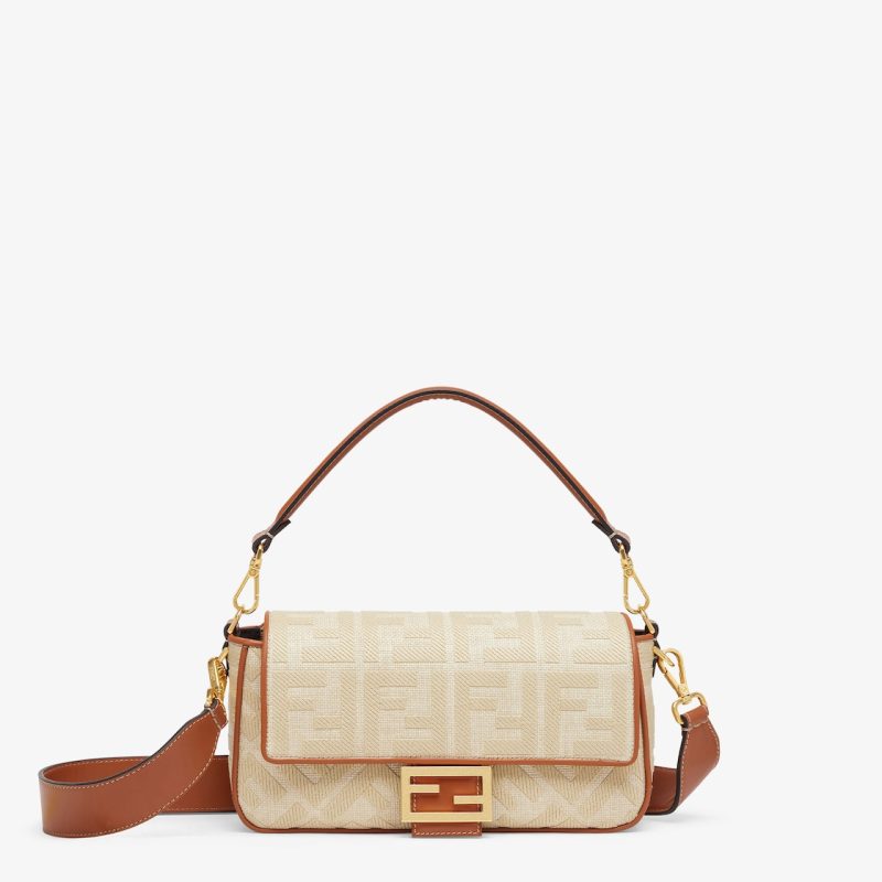 Baguette Natural Straw Bag With FF Embroidery