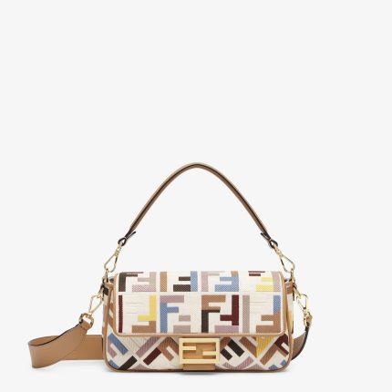 Baguette Canvas Bag With Multicolor FF Embroidery New