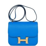 Hermes Constance 18 Bleu Hydra Chevre Gold Hardware