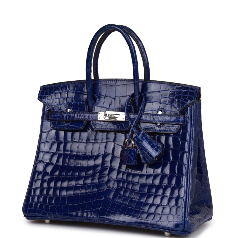 Hermes Birkin 25 Bleu Electric Shiny Niloticus Crocodile Palladium Hardware - Image 4