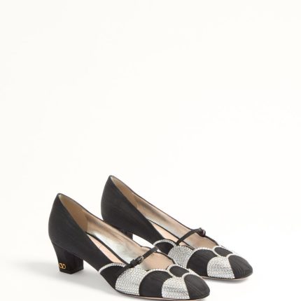 BOWOW PUMPS IN MOIR?? FABRIC WITH CRYSTALS 45MM