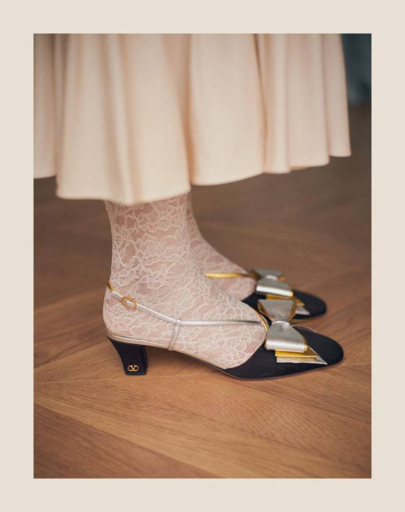 BOWOW SLINGBACK PUMPS IN MOIR?? FABRIC 45MM - Image 4