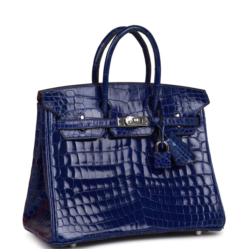 Hermes Birkin 25 Bleu Electric Shiny Niloticus Crocodile Palladium Hardware - Image 2