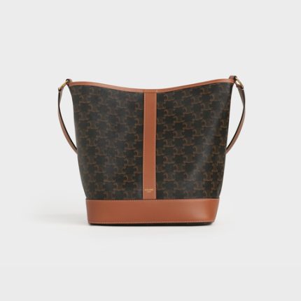 MEDIUM BUCKET IN TRIOMPHE CANVAS AND CALFSKIN TAN