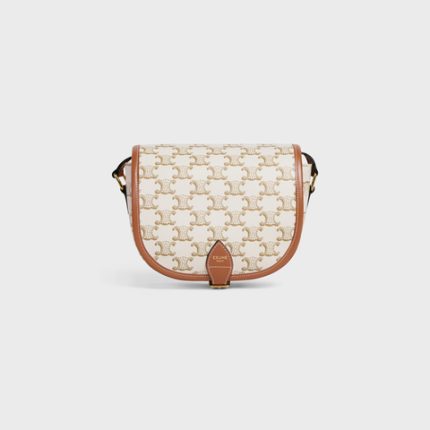 MEDIUM FOLCO BAG IN TRIOMPHE CANVAS AND CALFSKIN WHITE