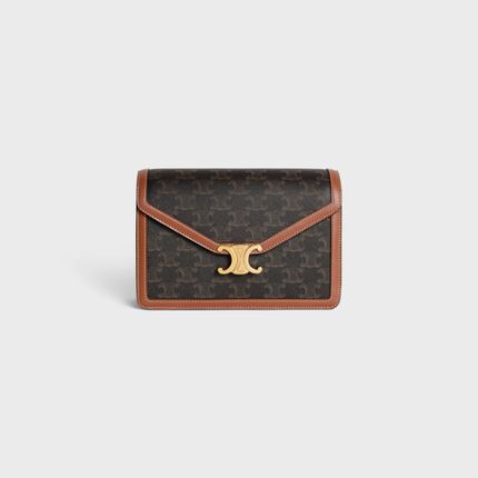 ENVELOPPE BAG IN TRIOMPHE CANVAS AND CALFSKIN TAN