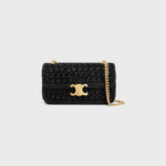 CHAIN SHOULDER BAG CLAUDE IN RAFFIA EFFECT TEXTILE BLACK