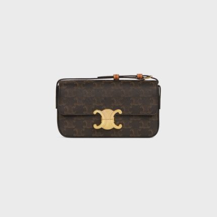 SHOULDER BAG CLAUDE IN TRIOMPHE CANVAS AND CALFSKIN TAN