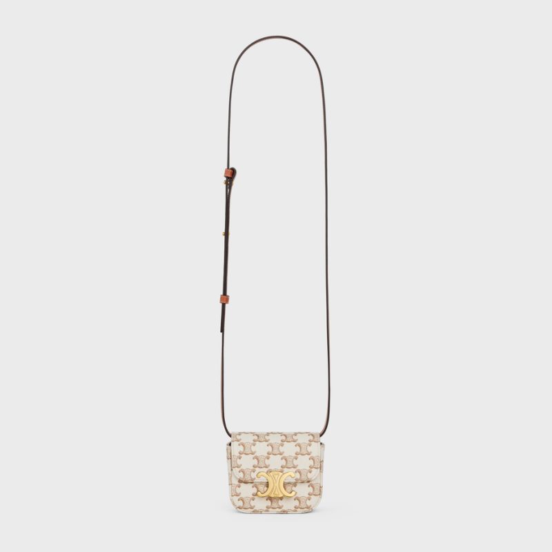 MINI CLAUDE IN TEXTILE WITH TRIOMPHE PRINT AND CALFSKIN WHITE - Image 5