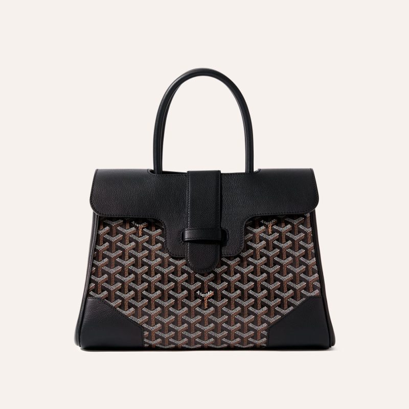 Goyard Saigon Tote Black Goyardine Canvas Palladium Hardware