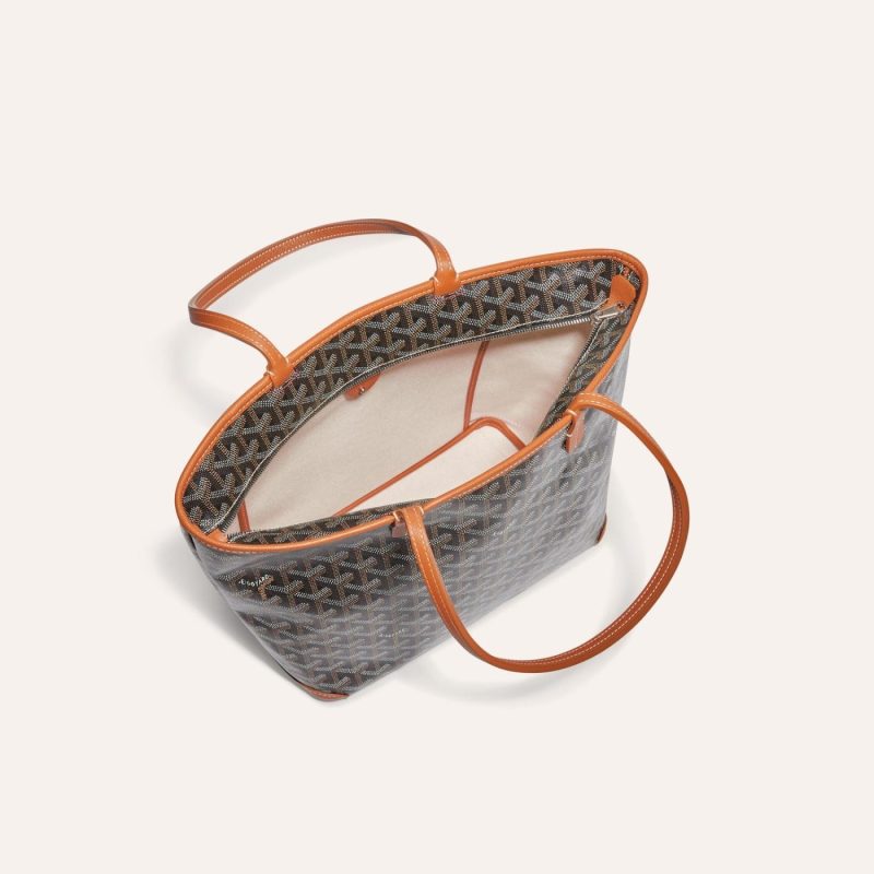 Goyard Goyardine Artois Tote PM Black Canvas & Brown Chevroches Calfskin Palladium Hardware - Image 3