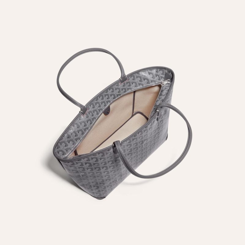 Goyard Goyardine Artois Tote PM Grey Canvas & Chevroches Calfskin Palladium Hardware - Image 4