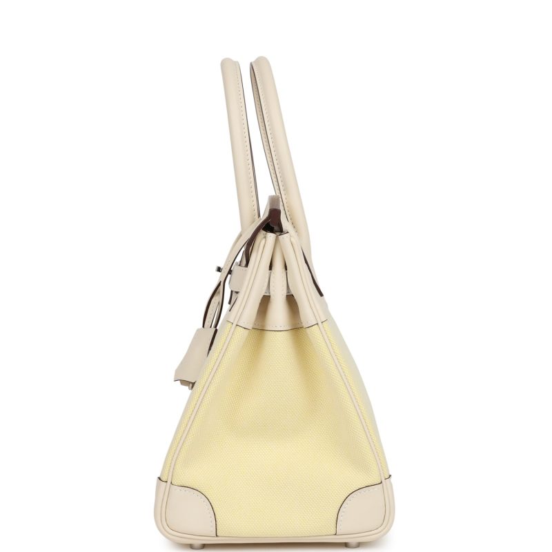 Hermes Birkin 30 Nata Swift and Jaune Poussin Toile Palladium Hardware - Image 3