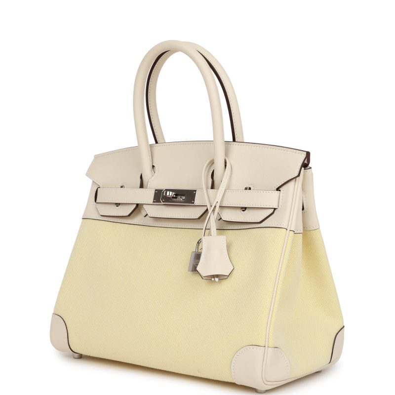 Hermes Birkin 30 Nata Swift and Jaune Poussin Toile Palladium Hardware - Image 2