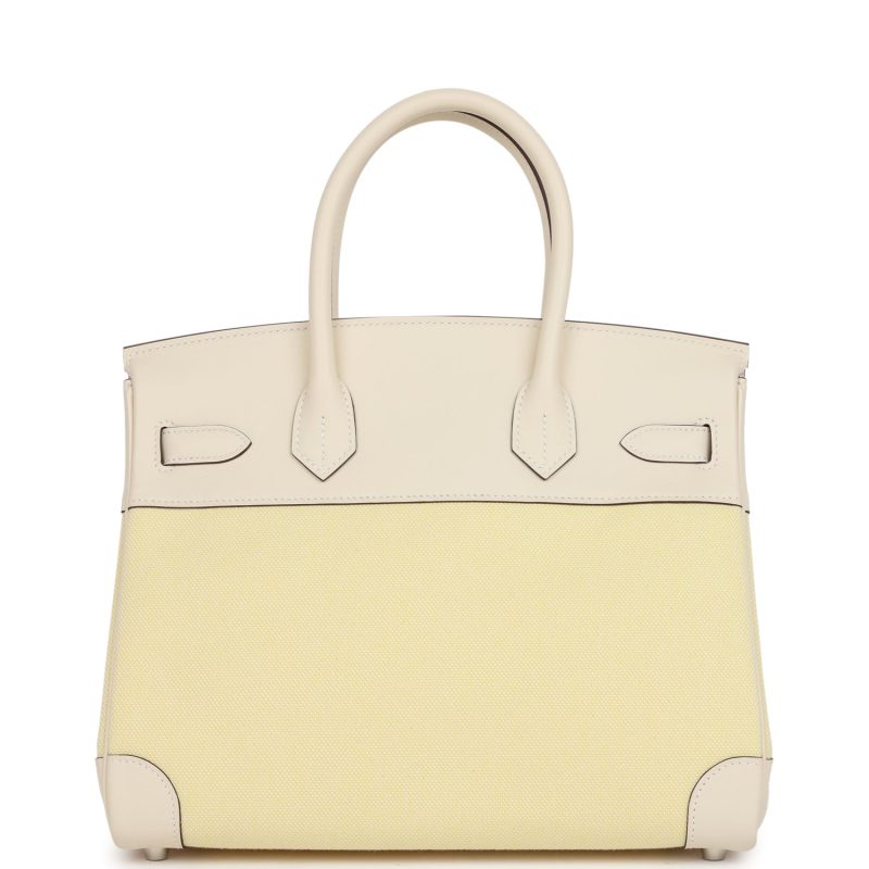 Hermes Birkin 30 Nata Swift and Jaune Poussin Toile Palladium Hardware - Image 4
