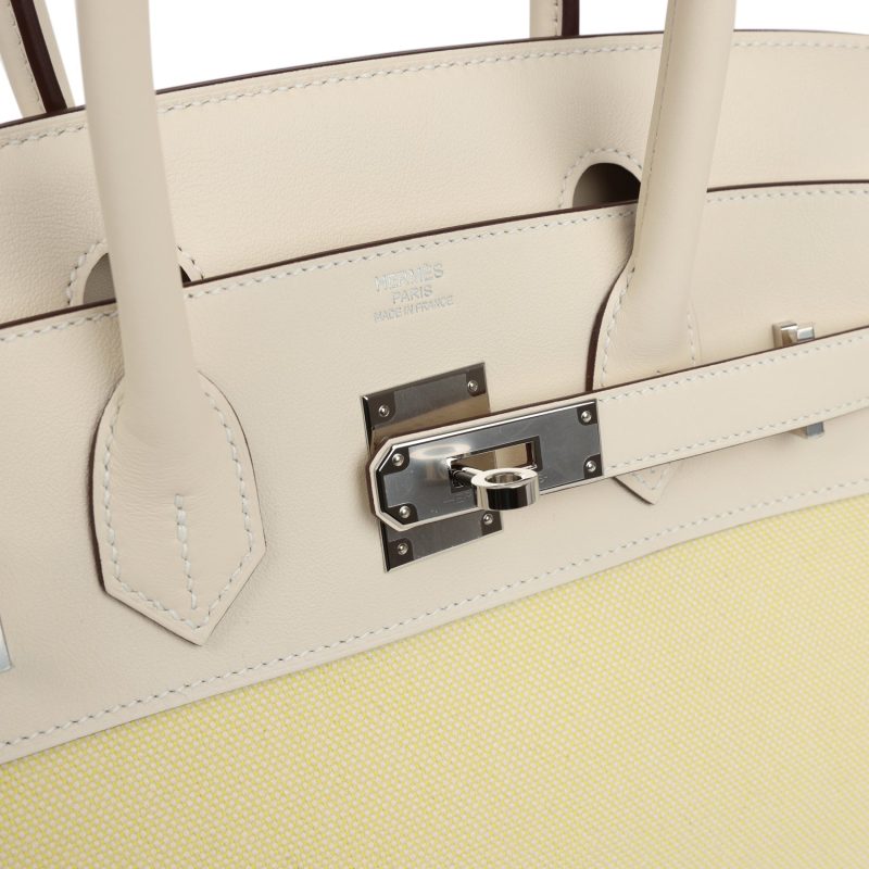 Hermes Birkin 30 Nata Swift and Jaune Poussin Toile Palladium Hardware - Image 6