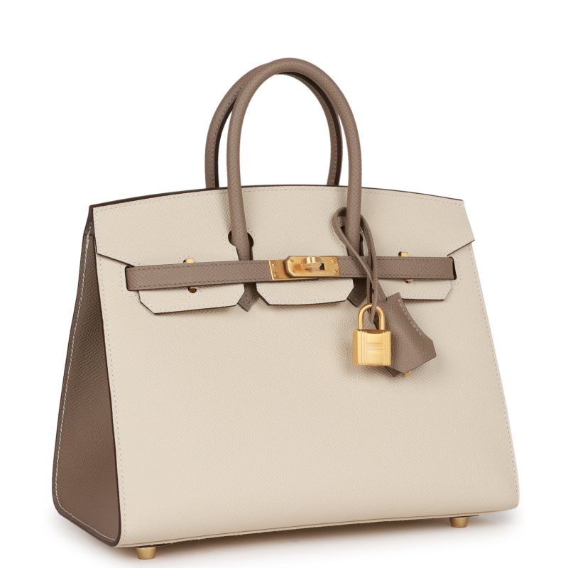 Hermes Special Order (HSS) Birkin Sellier 25 Craie and Gris Asphalte Epsom Brushed Gold Hardware - Image 2
