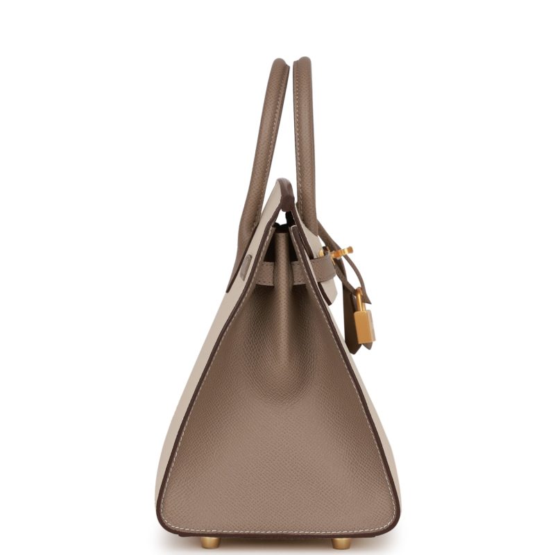 Hermes Special Order (HSS) Birkin Sellier 25 Craie and Gris Asphalte Epsom Brushed Gold Hardware - Image 3