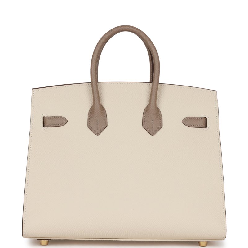 Hermes Special Order (HSS) Birkin Sellier 25 Craie and Gris Asphalte Epsom Brushed Gold Hardware - Image 4