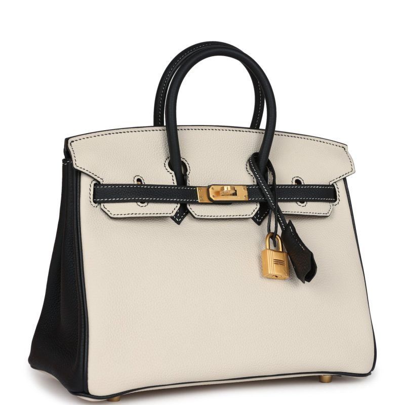 Hermes Special Order (HSS) Birkin 25 Craie and Black Togo Brushed Gold Hardware - Image 2