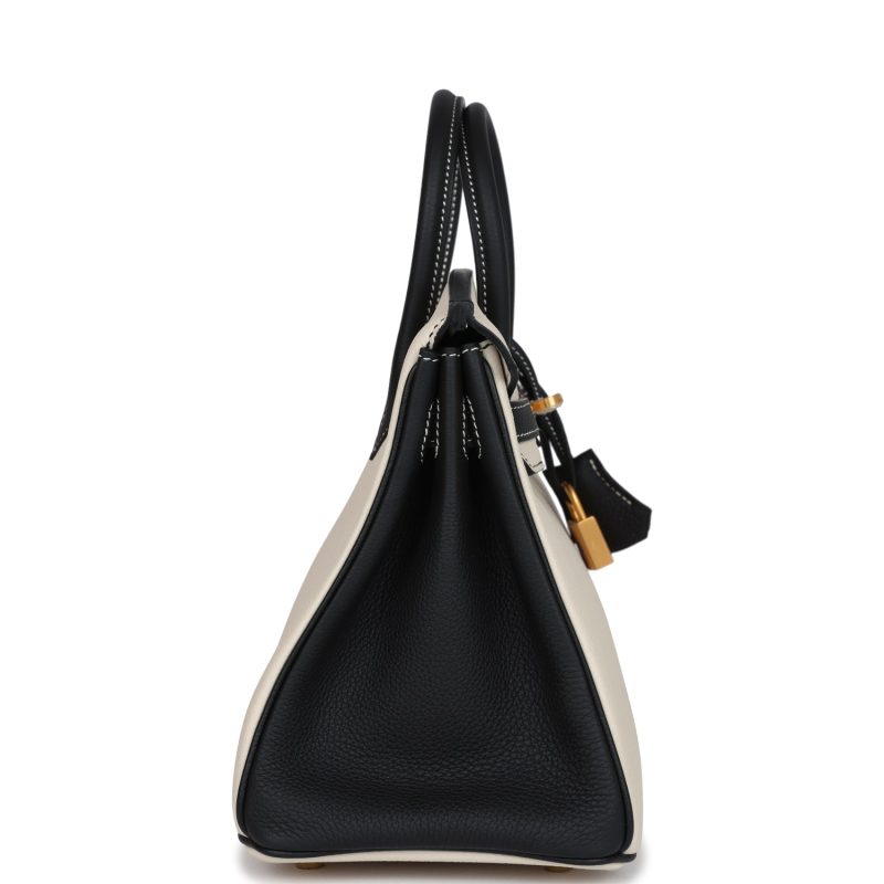 Hermes Special Order (HSS) Birkin 25 Craie and Black Togo Brushed Gold Hardware - Image 3