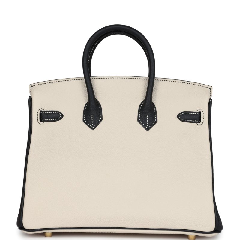 Hermes Special Order (HSS) Birkin 25 Craie and Black Togo Brushed Gold Hardware - Image 4