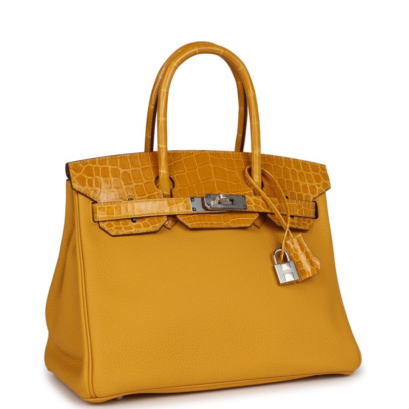 Hermes Birkin 30 Jaune Ambre Shiny Niloticus Crocodile and Togo Touch Palladium Hardware - Image 2