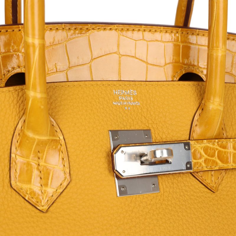 Hermes Birkin 30 Jaune Ambre Shiny Niloticus Crocodile and Togo Touch Palladium Hardware - Image 6