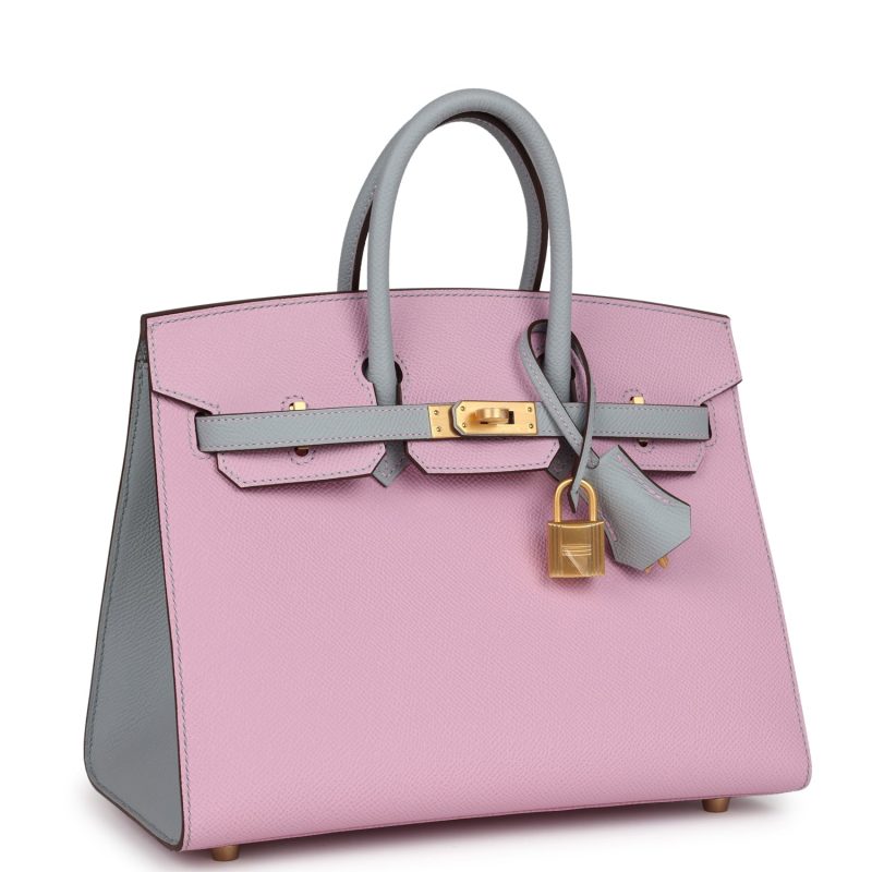 Hermes Special Order (HSS) Birkin 25 Mauve Sylvestre and Bleu Glacier Epsom Brushed Gold Hardware - Image 2