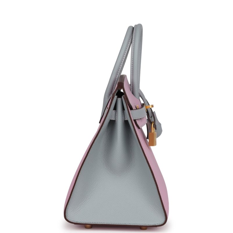 Hermes Special Order (HSS) Birkin 25 Mauve Sylvestre and Bleu Glacier Epsom Brushed Gold Hardware - Image 3