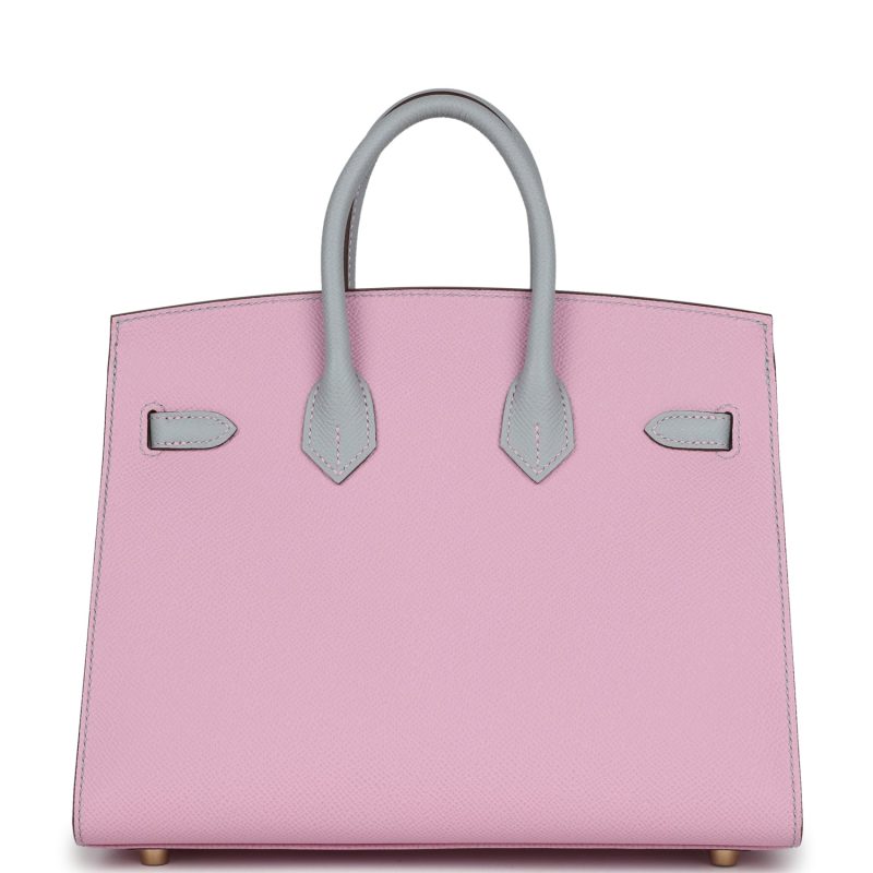 Hermes Special Order (HSS) Birkin 25 Mauve Sylvestre and Bleu Glacier Epsom Brushed Gold Hardware - Image 4