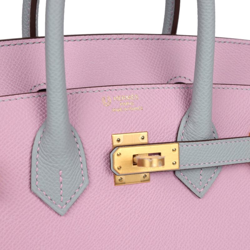 Hermes Special Order (HSS) Birkin 25 Mauve Sylvestre and Bleu Glacier Epsom Brushed Gold Hardware - Image 6