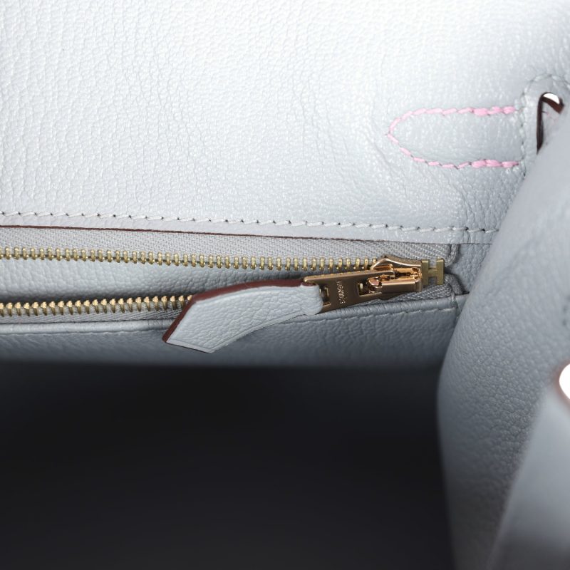 Hermes Special Order (HSS) Birkin 25 Mauve Sylvestre and Bleu Glacier Epsom Brushed Gold Hardware - Image 8