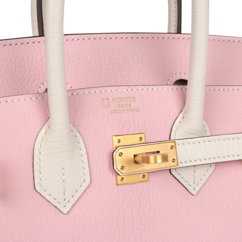 Hermes Special Order (HSS) Birkin 25 Rose Sakura and Nata Chevre Brushed Gold Hardware - Image 6