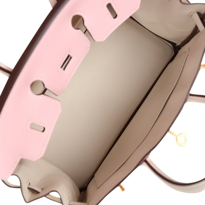 Hermes Special Order (HSS) Birkin 25 Rose Sakura and Nata Chevre Brushed Gold Hardware - Image 7