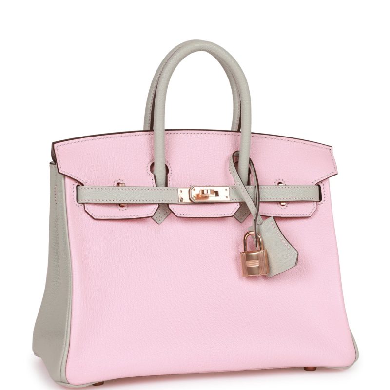 Hermes Special Order (HSS) Birkin 25 Rose Sakura and Gris Perle Chevre Mysore Rose Gold Hardware - Image 2