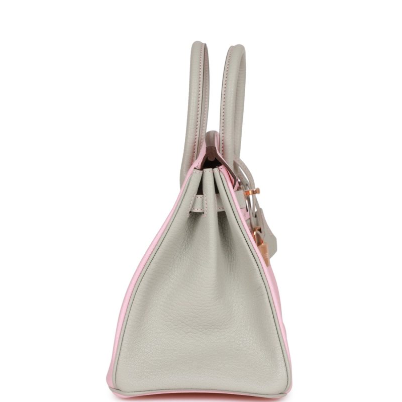Hermes Special Order (HSS) Birkin 25 Rose Sakura and Gris Perle Chevre Mysore Rose Gold Hardware - Image 3