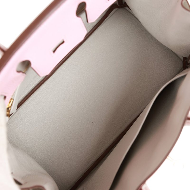 Hermes Special Order (HSS) Birkin 25 Rose Sakura and Gris Perle Chevre Mysore Rose Gold Hardware - Image 8