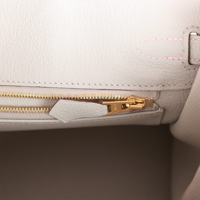 Hermes Special Order (HSS) Birkin 25 Rose Sakura and Gris Perle Chevre Mysore Rose Gold Hardware - Image 9