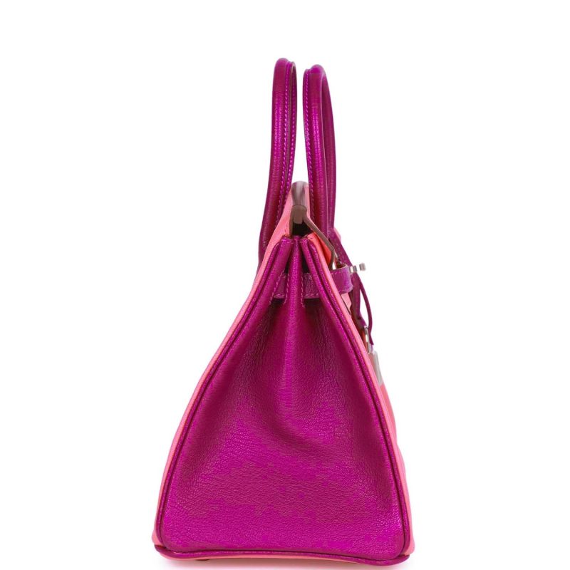 Hermes Special Order (HSS) Birkin 25 Rose Lipstick and Anemone Chevre Palladium Hardware - Image 3