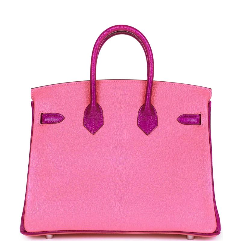 Hermes Special Order (HSS) Birkin 25 Rose Lipstick and Anemone Chevre Palladium Hardware - Image 4