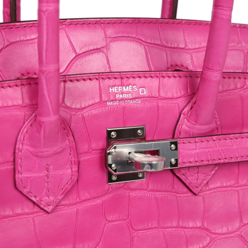Hermes Birkin 25 Rose Shocking Matte Alligator Palladium Hardware - Image 6