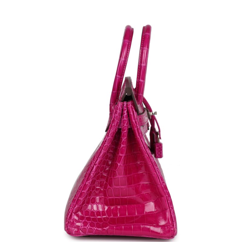 Hermes Birkin 25 Rose Sheherazade Shiny Porosus Crocodile Palladium Hardware - Image 3