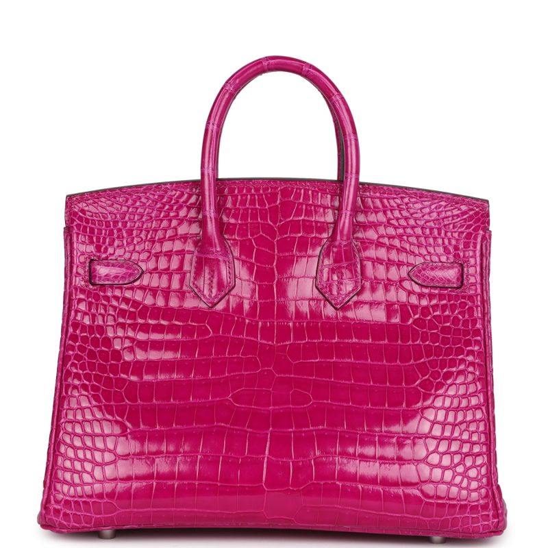 Hermes Birkin 25 Rose Sheherazade Shiny Porosus Crocodile Palladium Hardware - Image 4