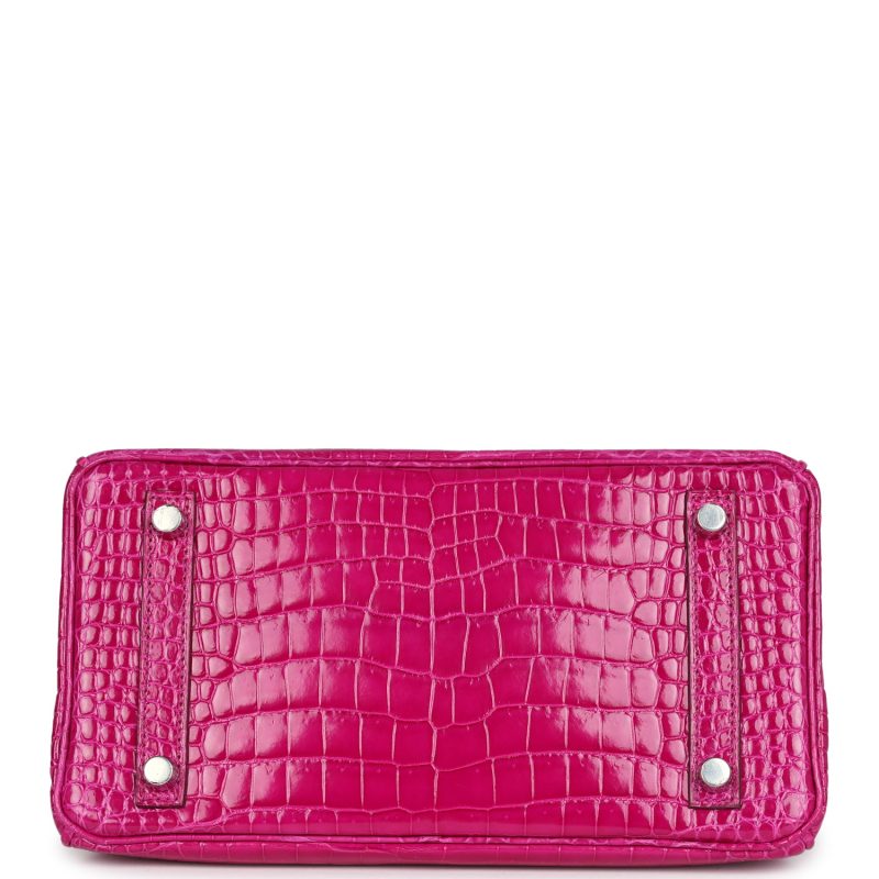 Hermes Birkin 25 Rose Sheherazade Shiny Porosus Crocodile Palladium Hardware - Image 5