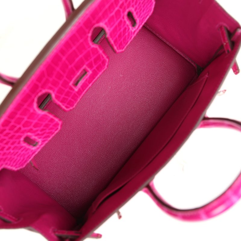Hermes Birkin 25 Rose Sheherazade Shiny Porosus Crocodile Palladium Hardware - Image 7