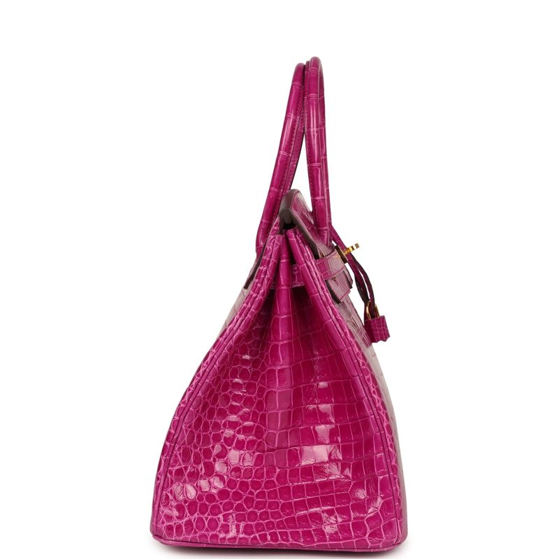 Hermes Birkin 35 Rose Scheherazade Shiny Porosus Crocodile Gold Hardware - Image 3